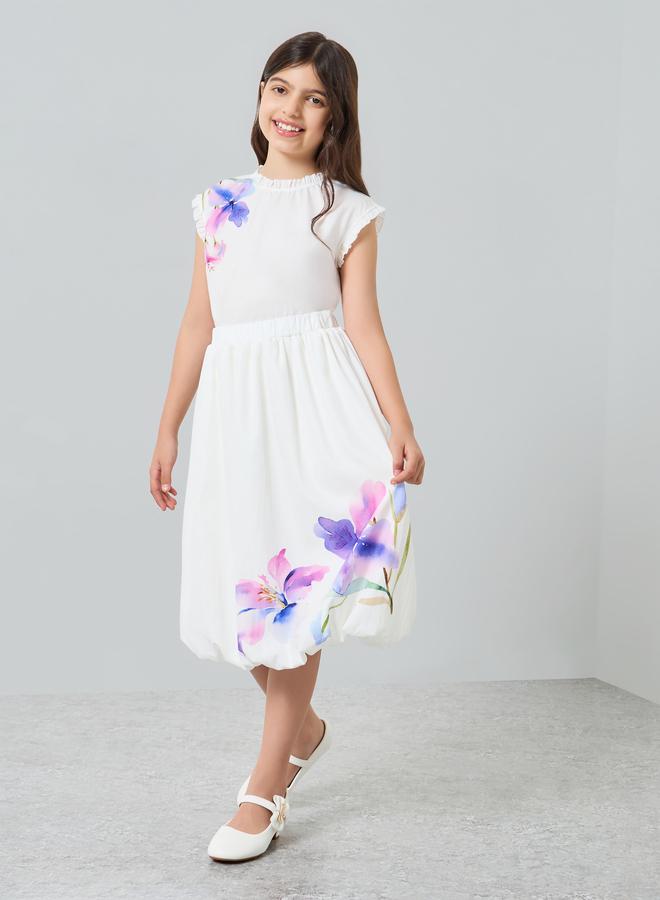 ستايلي طقم من بلوزة وتنورة بطبعة زهور للبنات - Image 1